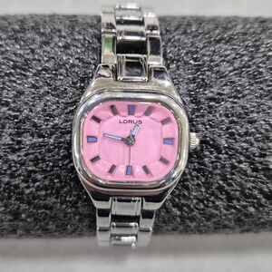 Lorus watch women's silver pink face double clasp Japan movement stainless steel